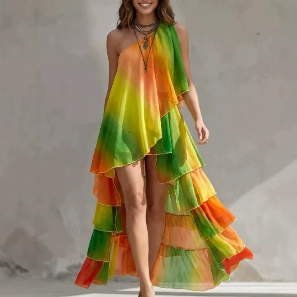 ZARA Summer Asymmetric Gradient Print One Shoulder Casual Vacation Top